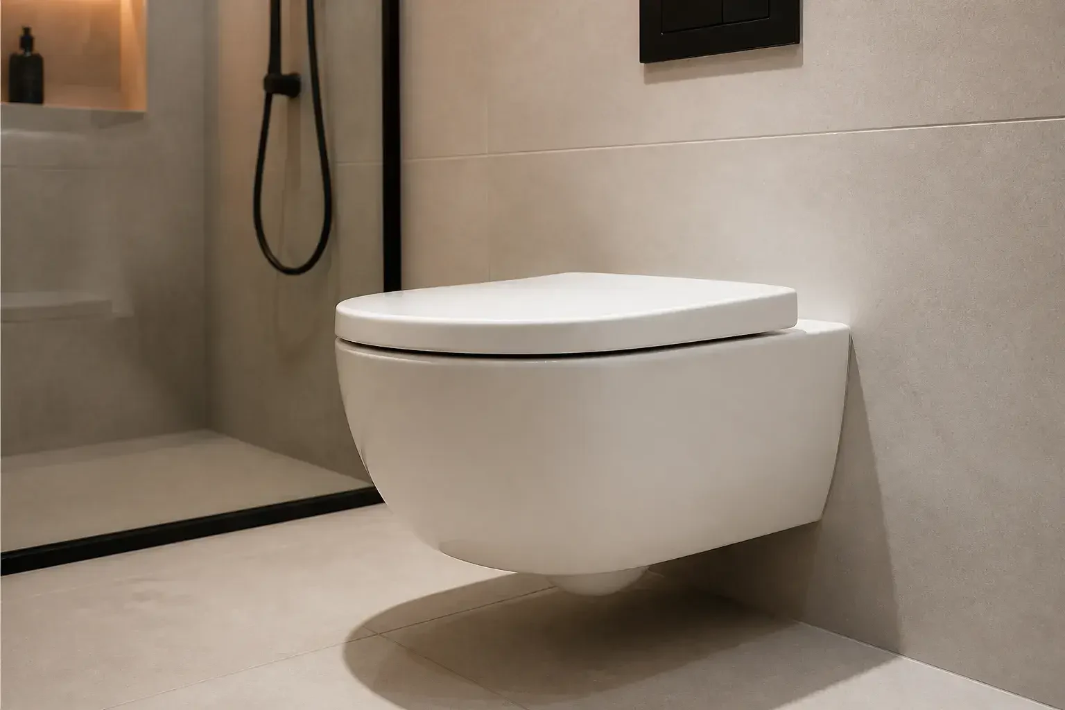 Inodoro instalado y baño terminado con acabado impecable.