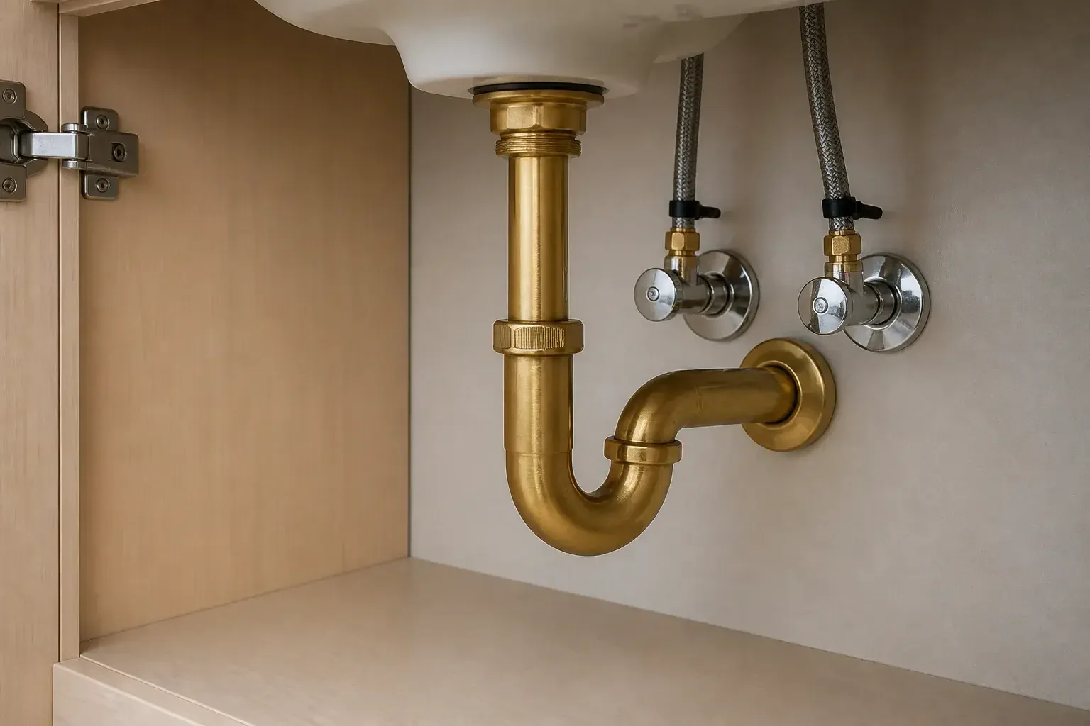 Reparación de fuga terminada bajo un lavabo.